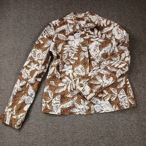 Charter Club Petite Brown White Tropical Leaf Corduroy Button Up Jacket PM